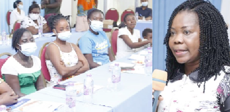Ms. Selina Owusu (right), National Gender Analyst, United Nations Population Fund, addressing the beneficiaries. Picture: NII MARTEY M. BOTCHWAY 