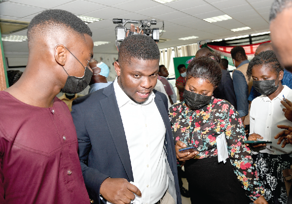  Mr Sammy Gyamfi (2nd left) interacting with some journalists after the press conference. Picture: ebow hanson