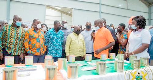 President Akufo-Addo being briefed on the operations of the Central Oil Mills company