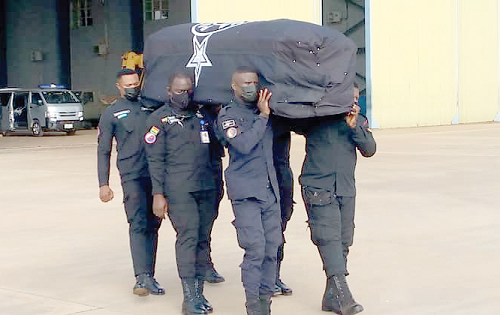 The mortal remains of the police officers who died in accident  being evacuated from Tamale to Accra