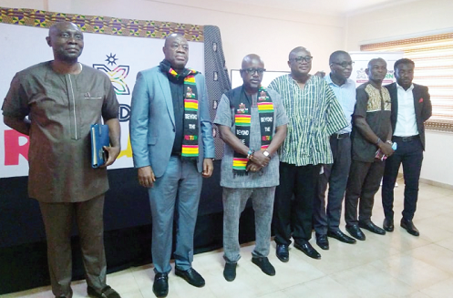  Dr Ibrahim Mohammed Awal (2nd from left), the Minister of Tourism, Arts and Culture,  and Mr Akwasi Agyeman (3rd from left), the CEO of the Ghana Tourism Authority, with some staff members of the GTA and the Beyond the Return Secretariat after the briefing