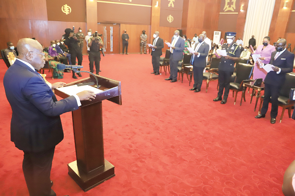  President Akufo-Addo swearing in members of the Police Council at the Jubilee House. Picture: Samuel Tei Adano