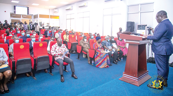 Mr Kwaku Ofori Asiamah, the Minister of Transport, answering questions during the Meet-the-Press series in Accra