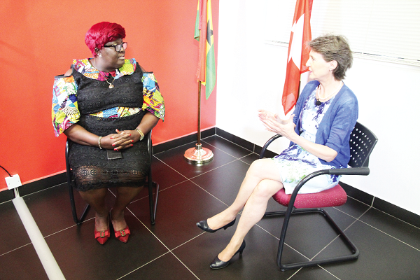 Ms Mary Mensah (left), Foreign and Supplements Editor of the Daily Graphic, interviewing Federal Councillor Simonetta Sommaruga (right), Former President of the Swiss Confederation and current Swiss Minister for Environment, Traffic, Energy and Communications