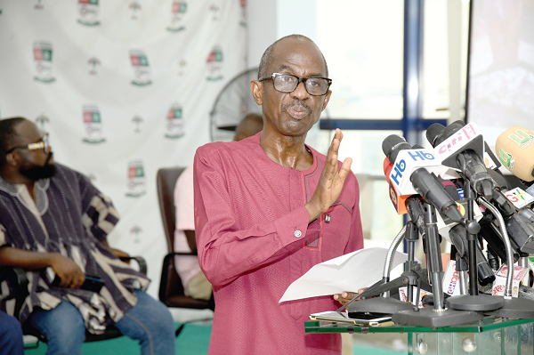 Johnson Asiedu Nketiah, General Secretary, NDC, at the press conference yesterday. Picture: EBOW HANSON