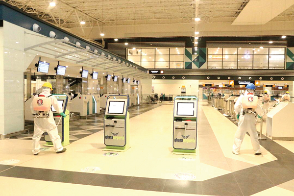 Kotoka International Airport in Accra being disinfected