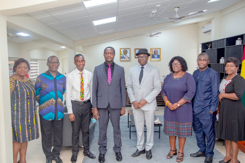 Mrs Evans Odei (3rd from left) with Dr Yaw Osei Adutwum (4th from left), Education Minister, and other dignitaries after the courtesy call
