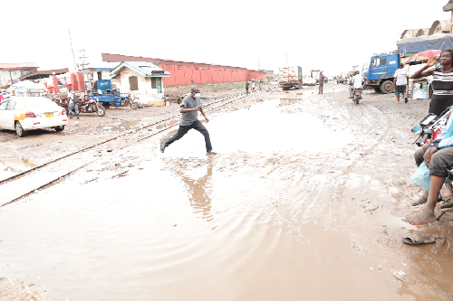 A flood area in Accra after yesterday’s rains. Picture: EDNA SALVO-KOTEY