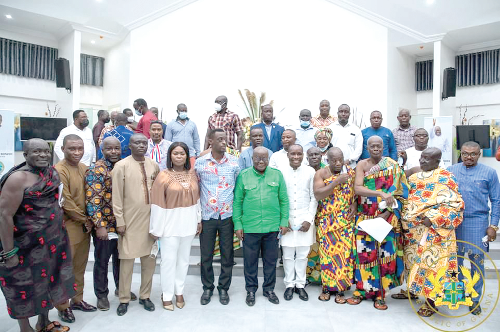 President Akufo-Addo (middle), with some of the chiefs and members of his entourage