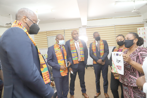 Ms Nkrumah (right) explaining a point on  Election 2020 to the delegation from the Democratic Republic of Congo during a courtesy call on her in Accra. Picture: GABRIEL AHIABOR