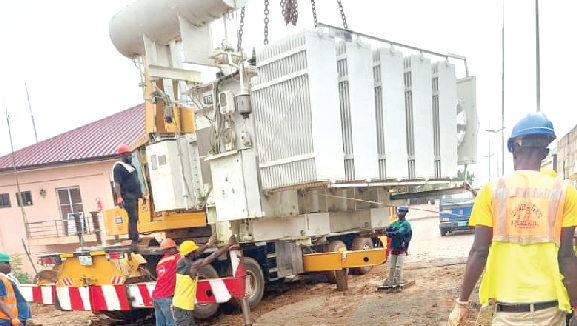 Staff of ECG transporting the 10MVA transformer from Bekwai to Obuasi 