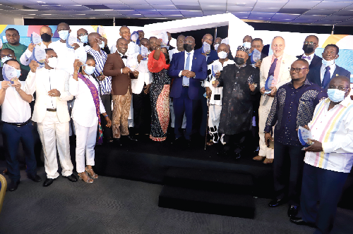 Vice-President Dr Mahamudu Bawumia (middle), with award winners of the maiden Ghana Construction Industry Excellence Awards in Accra. Picture: Samuel Tei Adano