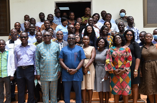Mr. Akwasi Agyemang (5th left), CEO of the Ghana Tourism Authority, with participants at the four-day training programme for GTA inspectorate staff. Picture: EBOW HANSON