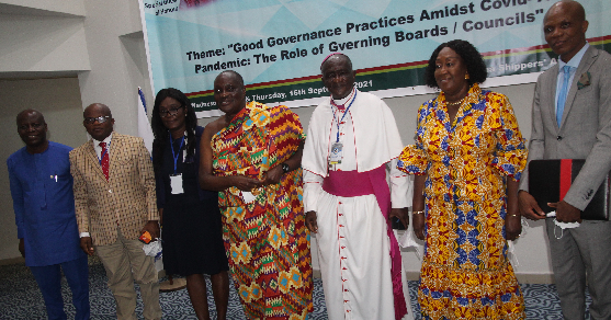  Nana Otuo Siriboe II (middle), the Paramount Chief of Asante-Juaben Traditional  Area, and other members of the board. Picture: ESTHER ADJEI