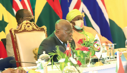 President Nana Addo Dankwa Akufo-Addo addressing  West African Heads of State at the ECOWAS Summit on Guinea in Accra yesterday. Pictures: SAMUEL TEI ADANO