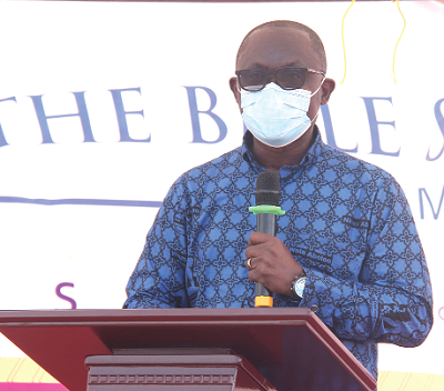Rev. Enoch Aryee-Atta, General Secretary of the Bible Society of Ghana, making some remarks at the awareness creation programme.