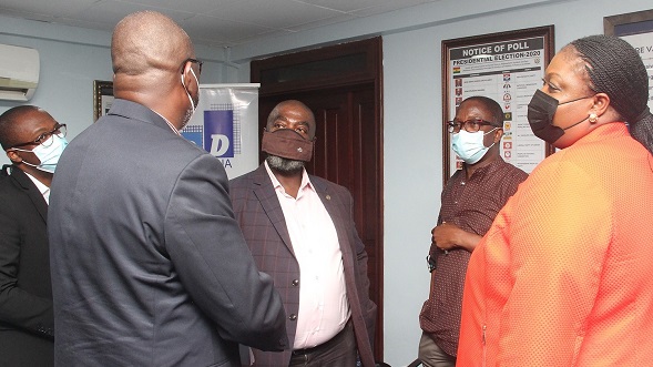  Ms. Diana Asonaba Dapaah (right), Deputy Attorney-General, interacting with Professor Henry Kwasi Prempeh (left), Executive Director, CDD; Mr. David Ofosu-Dorte (2nd left), Senior Partner, AB &amp; David Africa and Dr. Yao Graham (2nd right), Co-ordinator, Third World Network-Africa, after the roundtable