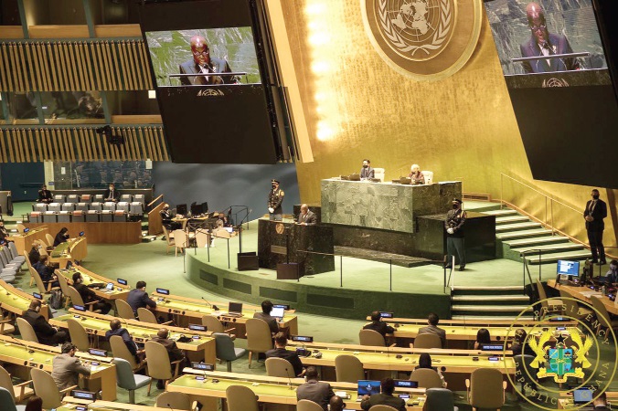 Presidednt Akufo-Addo  speaking at the UN General Assembly yesterday