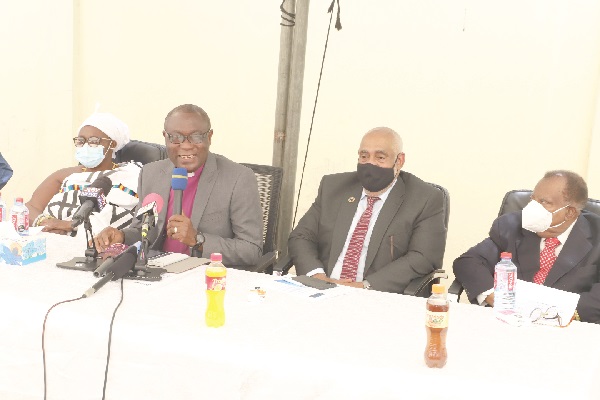 Rev. Dr Ernest Adu-Gyamfi (2nd left), Chairman of the National Peace Council, speaking at a ceremony to mark the International Day of Peace in Accra. Those with him are Mr Charles Abani (2nd right), UN Resident Coordinator to Ghana; Nana Dr S.K.B. Asante (right), Omanhene of Asante Asokore, and  Nana Ama Serwaa Bonsu (left) Queen Mother of Kayera Ofinso. Picture: GABRIEL AHIABOR