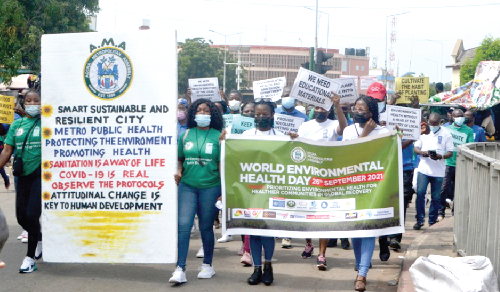 Some health activists in a walk through a principal street of Accra to mark the day