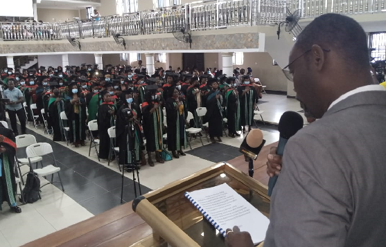 Dr Chris Quao, Deputy Chief Inspecting Pharmacist, Pharmacy Council, inductiing the fresh MCAs into practice. Picture: BENJAMIN XORNAM GLOVER