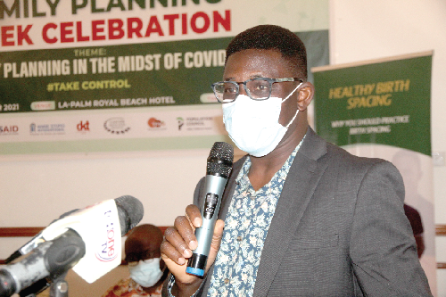 Mr Niyi Ojuolape (inset), Country Director of the UNFPA, addressing the participants. Picture: ESTHER ADJEI 