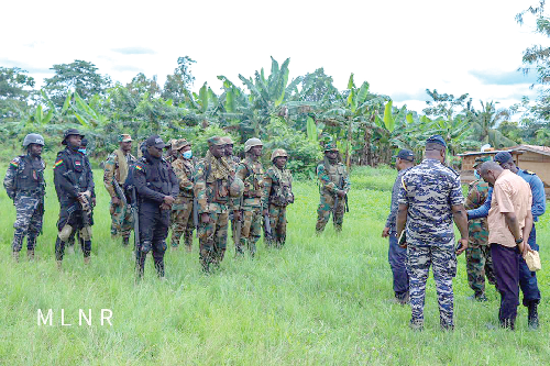 Mr Mireku Duker addressing the military and police operations team at the site  