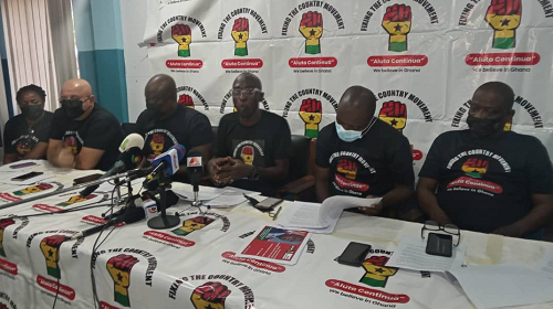 The Founder of the group, Mr Ernest Owusu Bempah (3rd right) addressing the press conference. With him are some members of the Fixing The Country Movement.