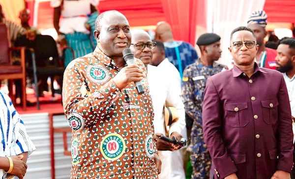 Alan Kyerematen (left), Minister of Trade and Industry, addressing the durbar to mark the Gbidukor Festival of the the Gbi Traditional Area in the Volta Region. With him in his John-Peter Amewu (right), Minister of Railways Development and MP for Hohoe