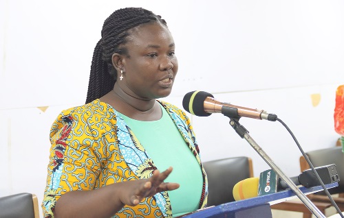 Portia Adu-Mensah, National Coordinator for Gender Action in Climate Change for Equality and Sustainability, addressing the press conference. Picture: ELVIS NII NOI DOWUONA