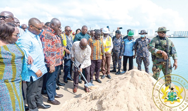  President Akufo-Addo cutting the sod to begin work on an oil and gas services terminal
