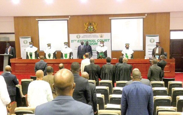  Justice Edward Amoako Asante (3rd from left), President, ECOWAS Court of Justice; Justice Kwasi Anin Yeboah (middle), Chief Justice, and other Justices of the Court, after the closing ceremony. Picture: ELVIS NII NOI DOWUONA