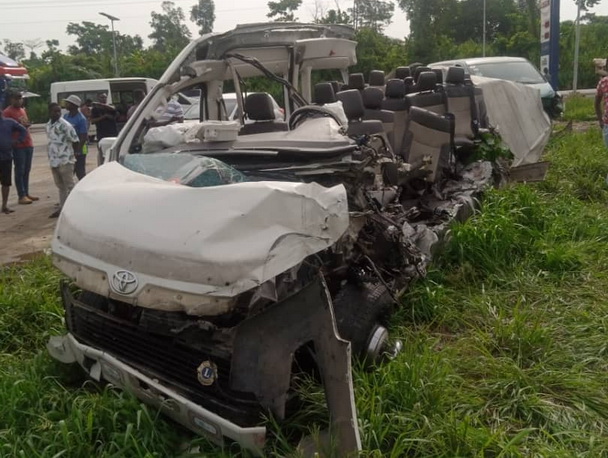 The Toyota Hiace minibus after the accident