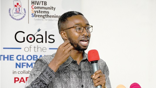 Benjamin Cheabu, Senior Programmes Manager of Christian Health Association of Ghana, addressing participants in the HIV/TB Community System Strengthening programme.