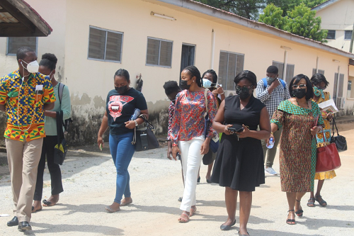 A team of health journalists from the African Media and Malaria Research Network touring Navrongo Health Research Centre (NHRC) with some officials from NHRC.