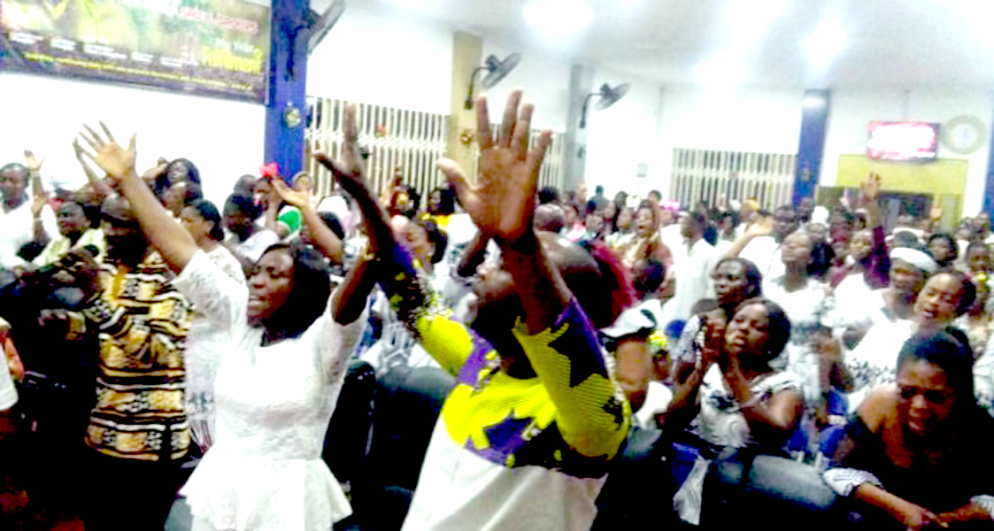 A prayer session during church service