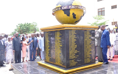    The monument after it was unveiled at the Apostolic Resource Centre at Frafraha by the leadership of the church
