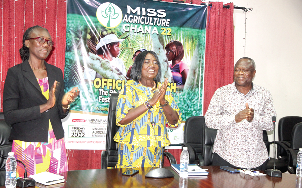  Comfort Kyerewa Acheampong (middle), the Coordinator of the Ghana National Egg Campaign Secretariat, launching the Agribusiness festival and exhibition. With her are  Paulina Addy (left), Director of Women in Agriculture Development, and Fred Yaw Kodie (right), Farmer Entrepreneur.  Picture: ESTHER ADJORKOR ADJEI