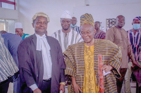 Naa Professor Edmund Nminyem Delle, Chiir VIII (right),  Paramount Chief of Nandom, after the induction ceremony