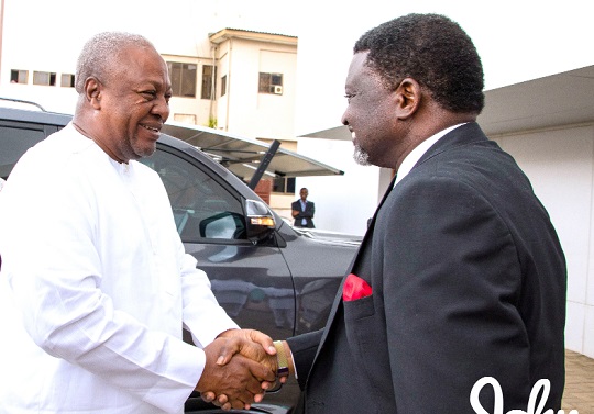 Archbishop Charles Agyinasare (right) welcoming former President John Mahama to the Perez Chapel