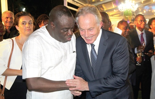 Dr Mohammed Ibrahim Awal (left), the Minister of Tourism, Arts and Culture, in a tête-à-tête with Tony Blair (right), a former Prime Minister of the United Kingdom. Picture: ESTHER ADJORKOR ADJEI 