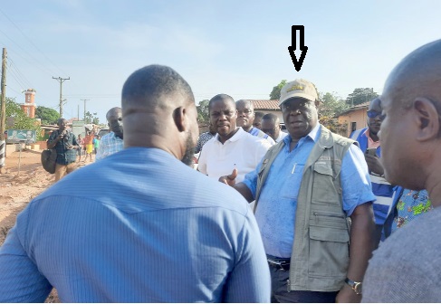 Kwesi Amoako Attah (arrowed) inspecting the state of roads in Ga South