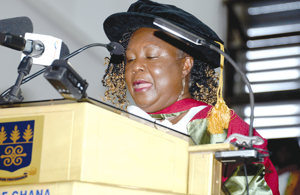 Prof. Audrey Gadzekpo (left) delivering the lecture while some members of the audience applaud. Picture: Maxwell Ocloo