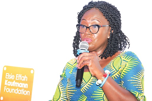  Gifty Twum Ampofo, Deputy Minister of Education, speaking at the launch of the Elsie Effah Kaufmann Foundation in Accra while some participants (left) pay attention. Picture: GABRIEL AHIABOR