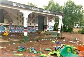 The vandalised office of NDC in Techiman