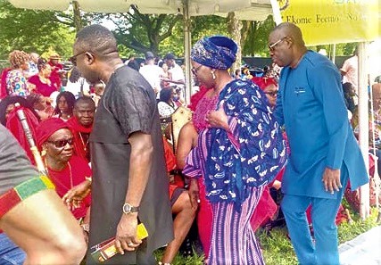 Hajia Alima Mahama (2nd from right),  Ghana’s Ambassador to the US, and Dr Ibrahim Awal (right), Minister of Tourism, Arts and Culture, exchanging greetings with some of the participants at the event