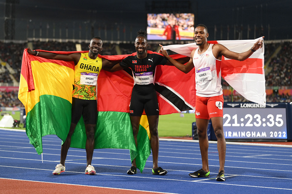 Joseph Paul Amoah (left) won bronze in the men's 200m final on Saturday