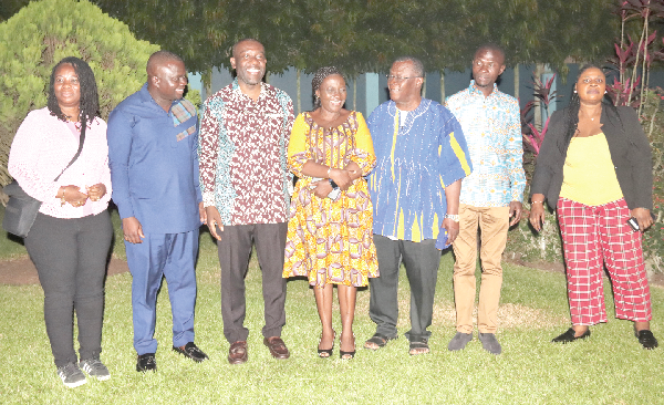 Albert Kwabena Dwumfour (2nd from left), President, Ghana Journalists Association, with Kojo Oppong Nkrumah (3rd from left), Minister of Information; Dr Paul Kofi Fynn (3rd from right), Chancellor, Wisconsin International University College, and other executive of the Ghana Journalists Association. Picture: ELVIS NII NOI DOWUONA