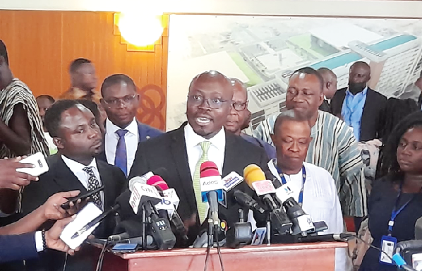 Dr Cassiel Ato Forson, Ranking Member on the Finance Committee of Parliament, addressing the press after the budget review