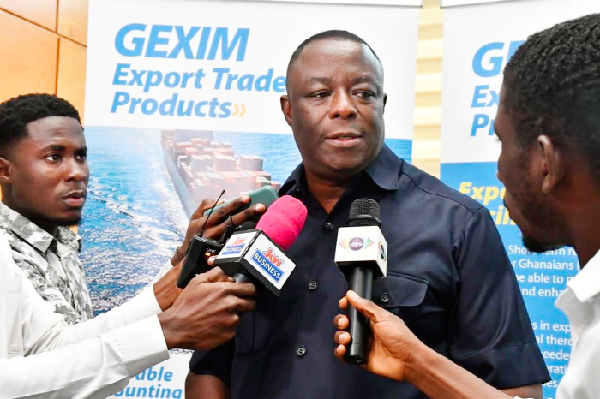 Lawrence Agyinsam — CEO, Ghana Exim Bank,  speaking to journalists
